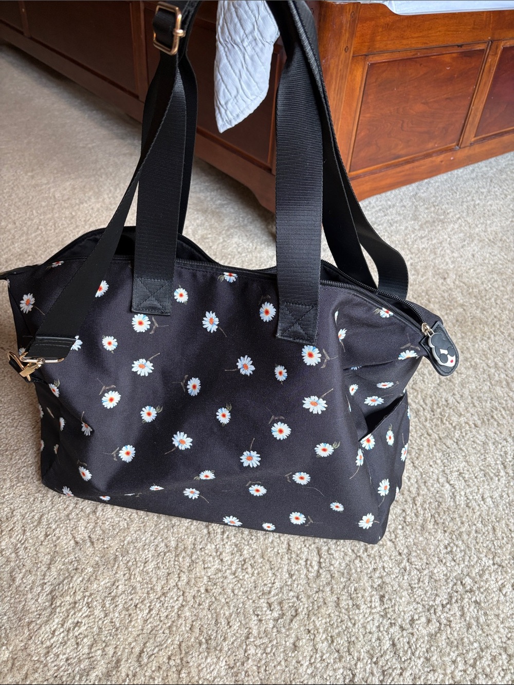 Alice and olivia Black Daisy Print weekender by stacey Bendet